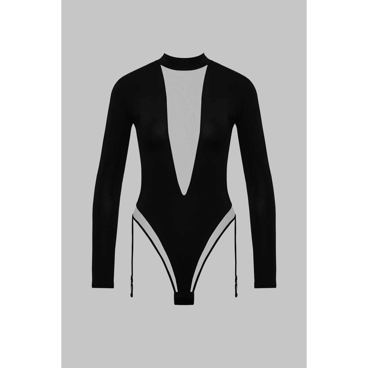 Body string col V manches longues porte-jarretelles PURE TENTATION noir, MAISON CLOSE