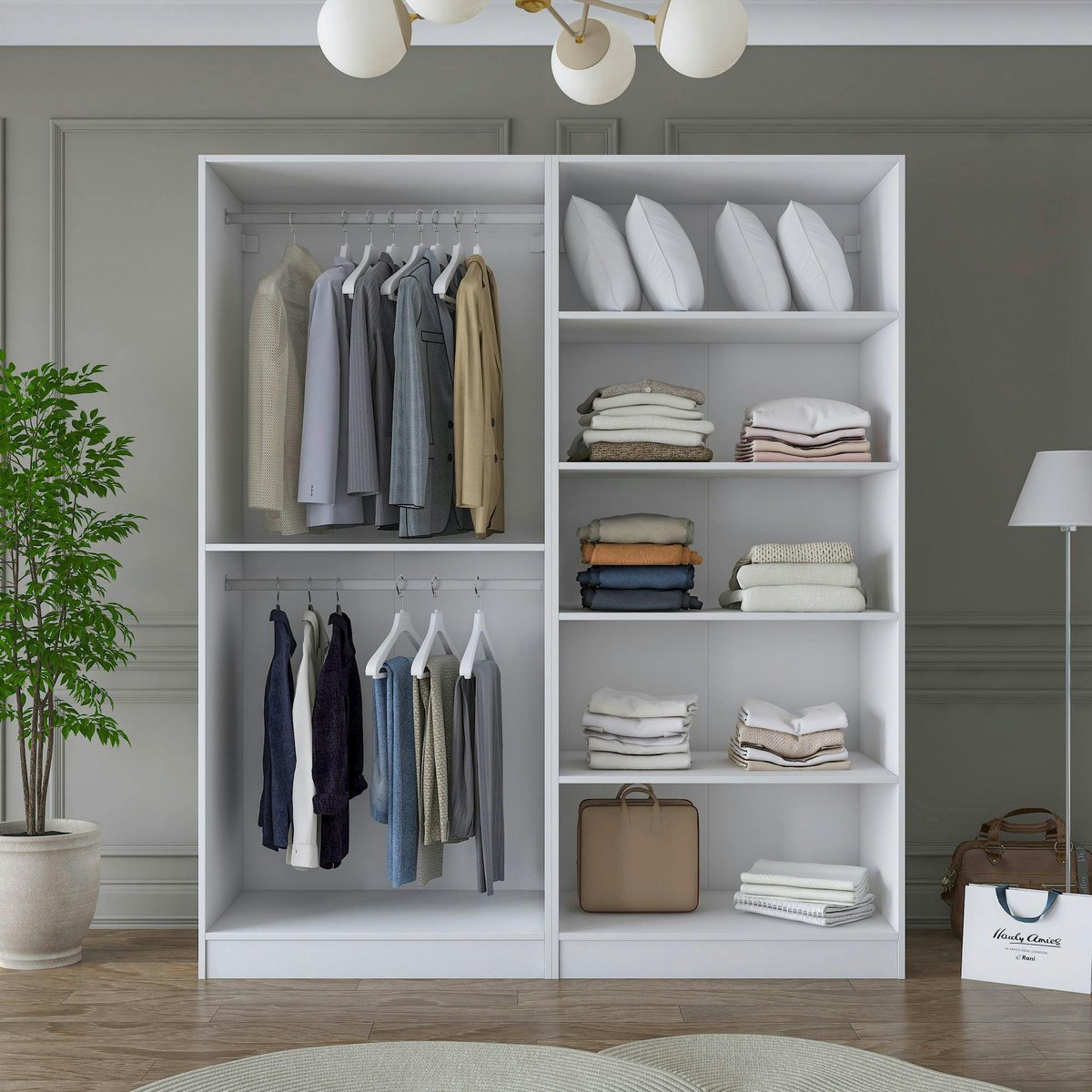Armoire penderie blanche rainurée 4 portes 2 tringles BYRON blanc, PIER IMPORT