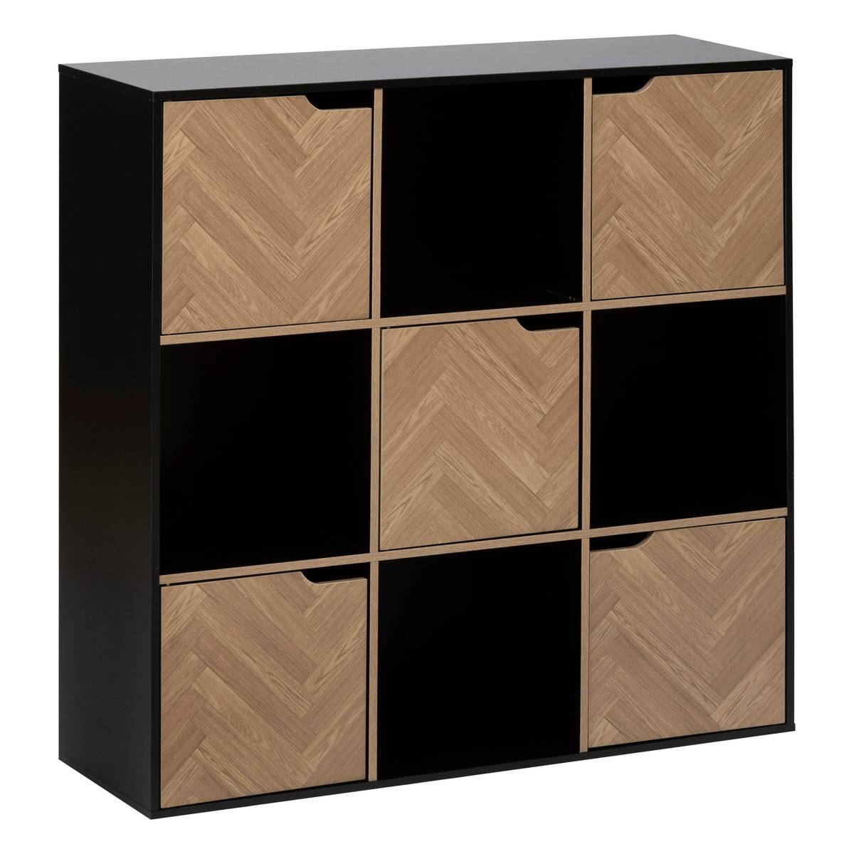 Étagère 9 cases avec portes effet chevrons CHEVRONS noir, 5FIVE SIMPLY SMART