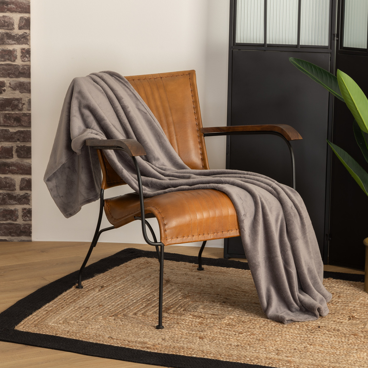 Plaid microfibre uni KIESA gris, ATMOSPHERA