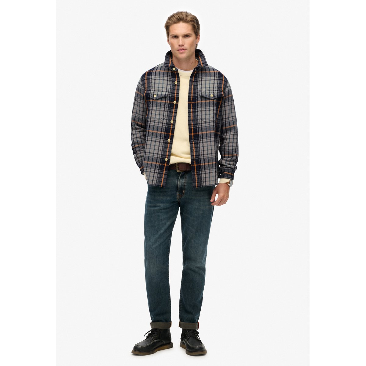 Chemise à Carreaux Épaisse - The Merchant Store bleu marine dégradé homestead, SUPERDRY