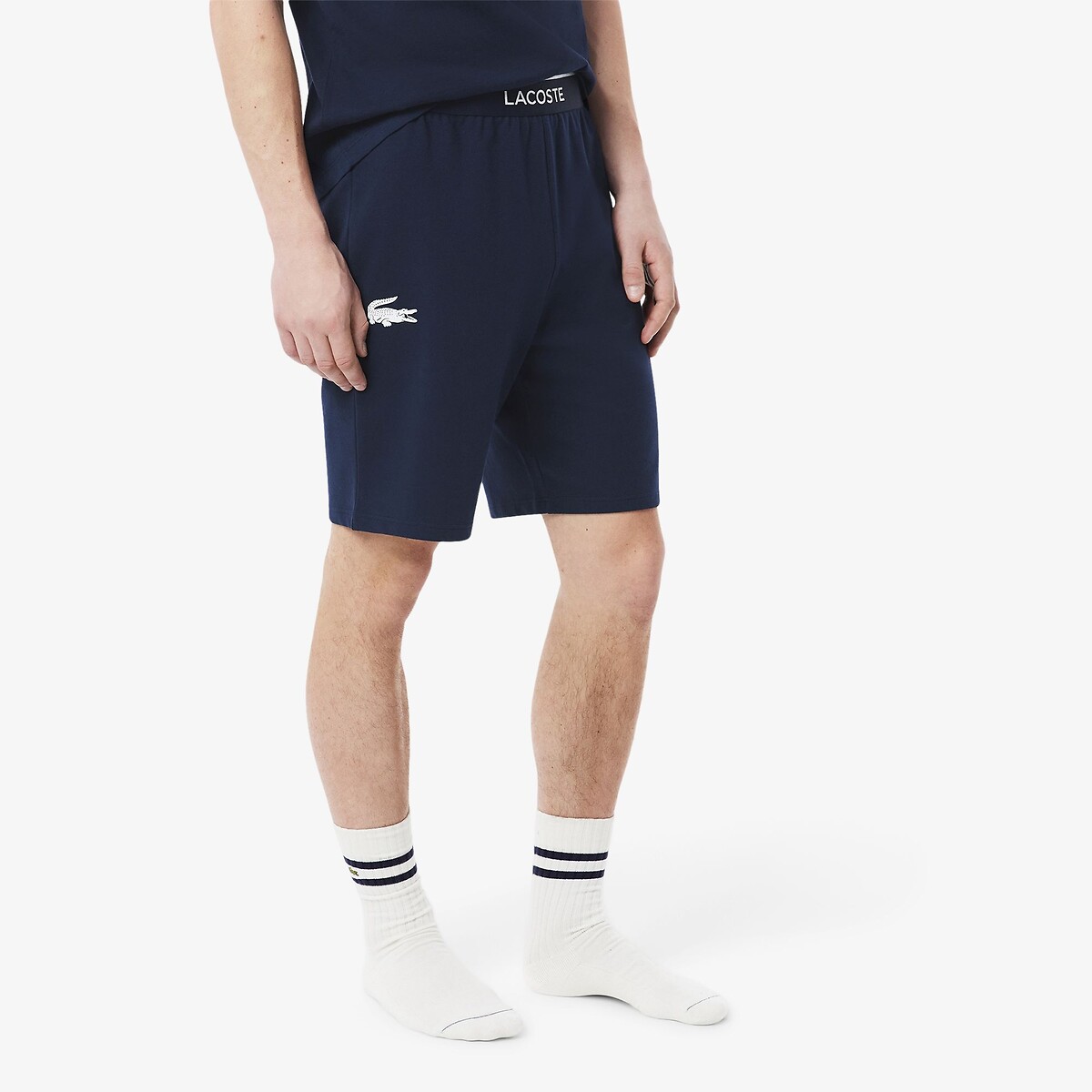 Pantaloncini da casa in felpa navy, LACOSTE