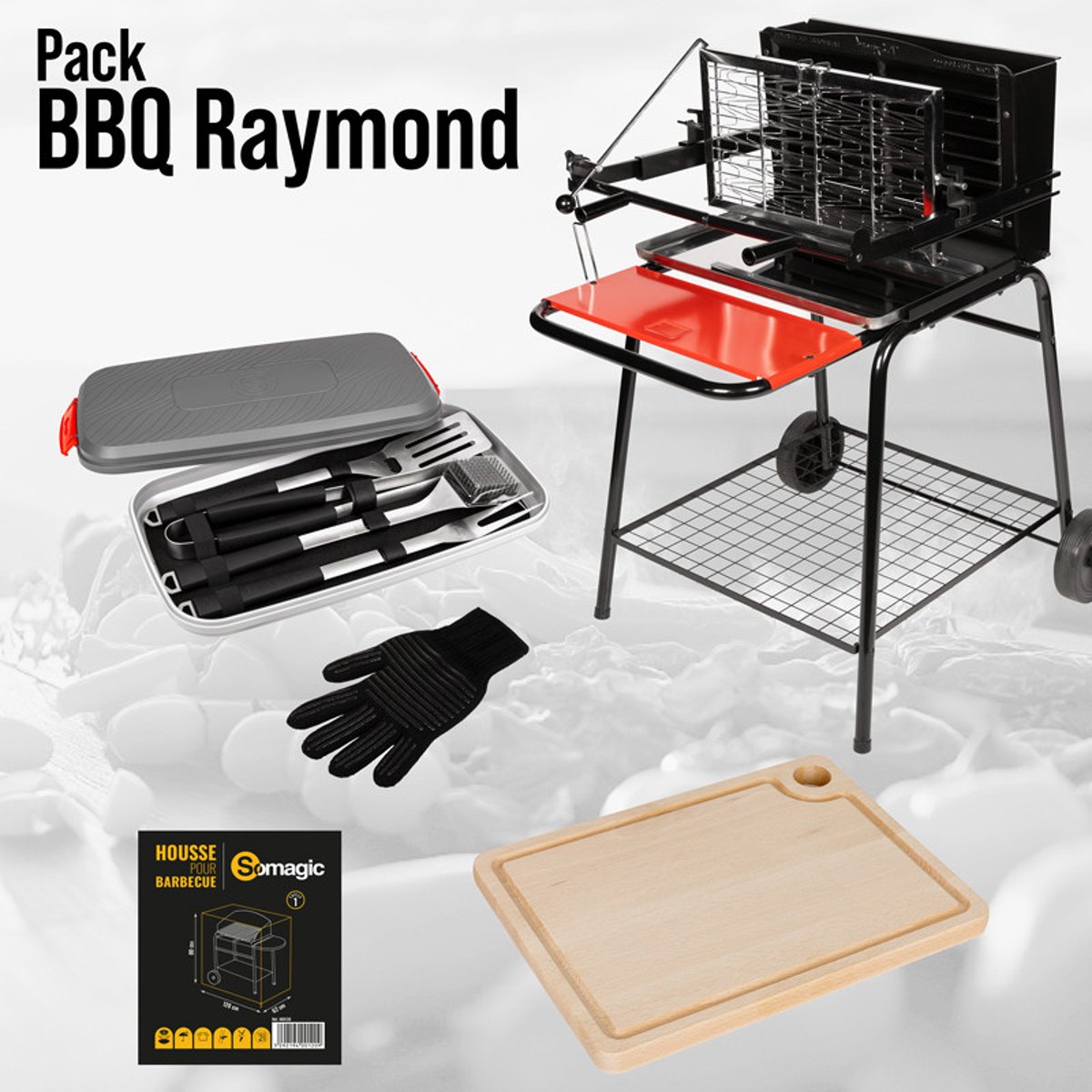 Pack Barbecue charbon vertical, Raymond, RAYMOND noir, rouge, noir, SOMAGIC