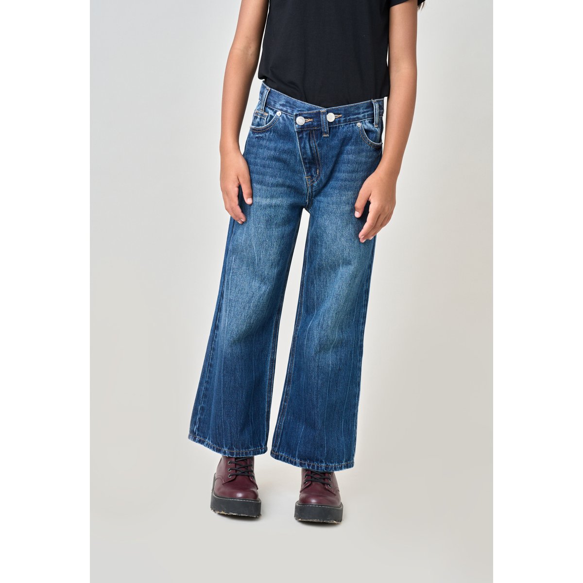 Jean bleu délavé wide leg fille IRIS bleu moyen délavé, DEELUXE