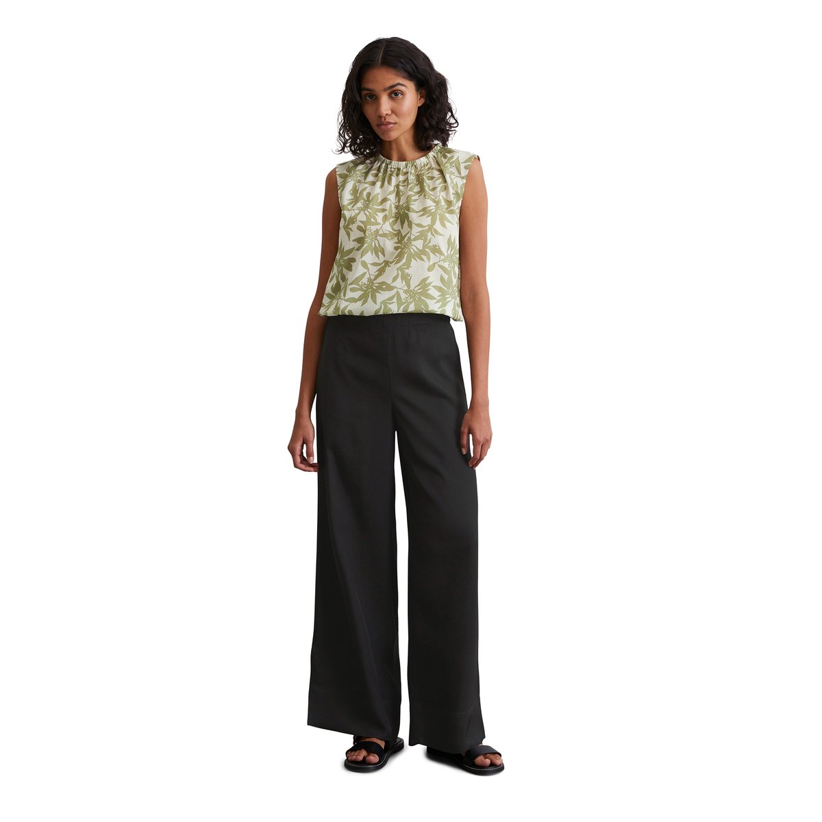 Top chemisier à motifs cropped en voile de coton léger blanc, MARC O'POLO