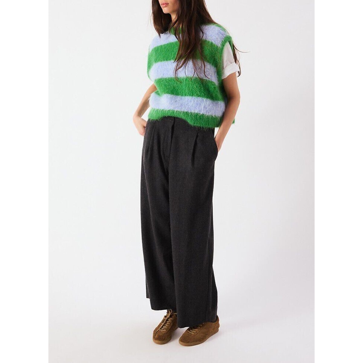 Pull rayé sans manches, col rond, NIBY bleu/vert, AMERICAN VINTAGE