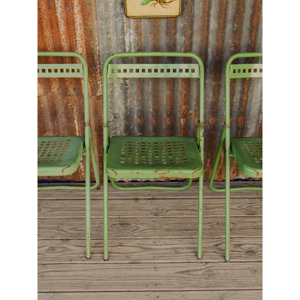 Lot de 3 chaises en métal vert Alma N°2101 - Bon état vert, DEBONGOUT