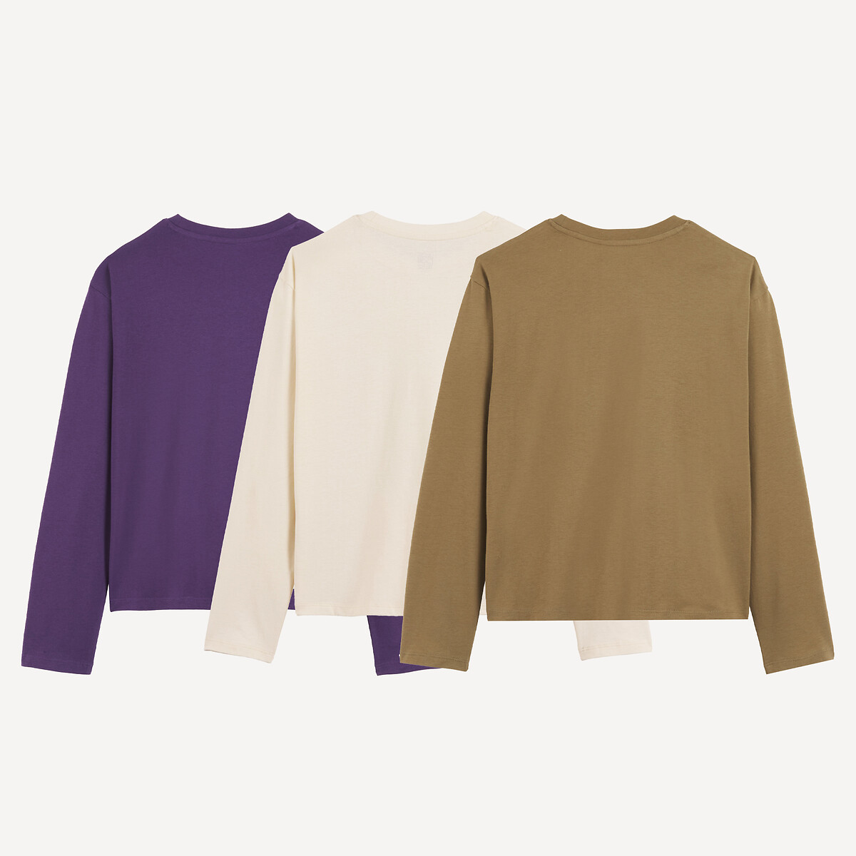 Lot de 3 t-shirts manches longues, motif message violet + vert kaki + écru, LA REDOUTE COLLECTIONS