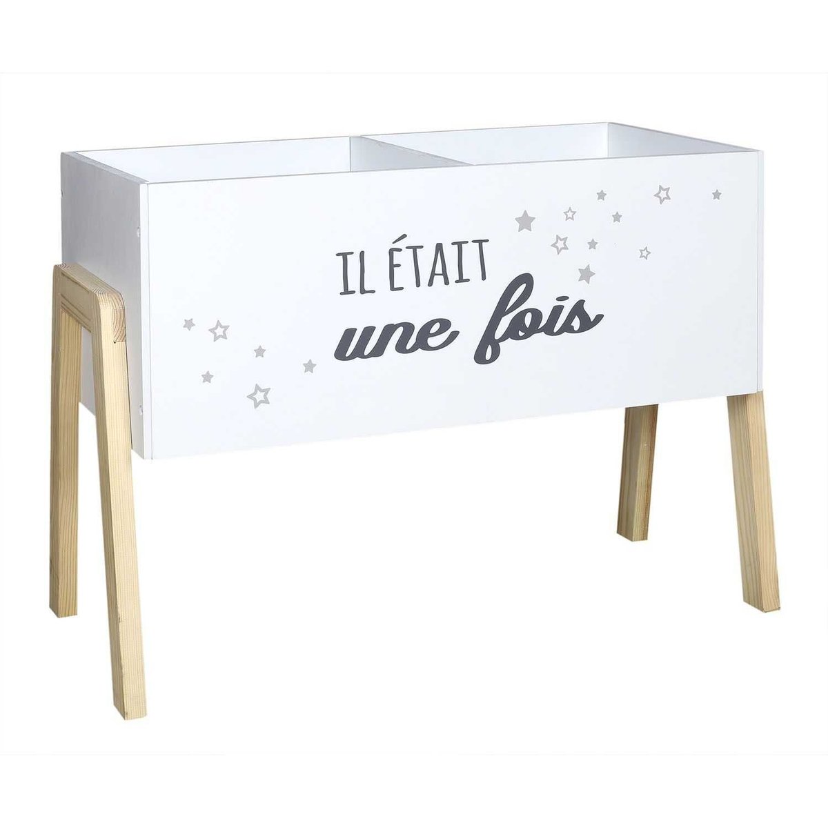 Bac de rangement pour livres enfant 2 compartiments blanc, TOILINUX