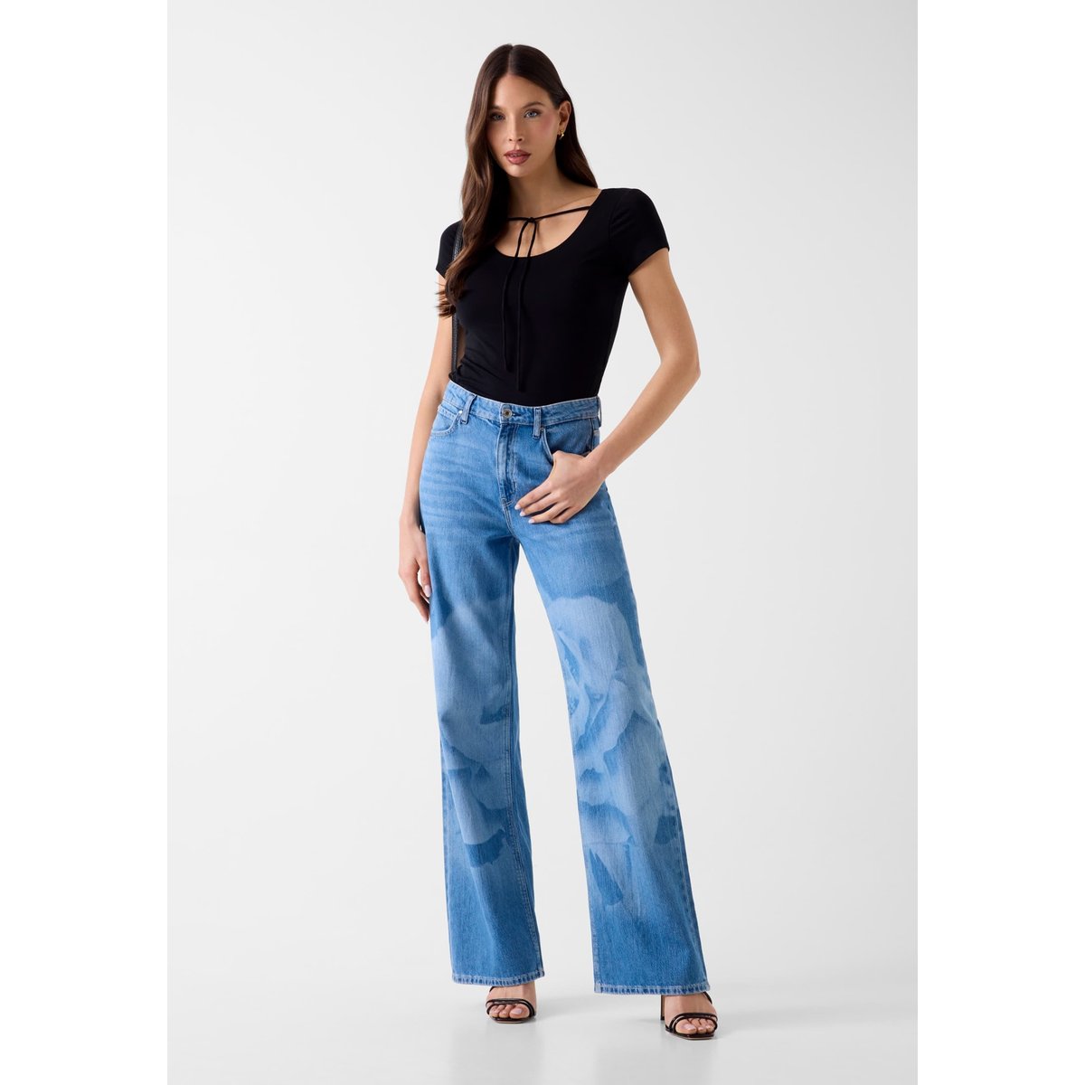 Jeans À Jambe Large Imprimés bleu, GUESS