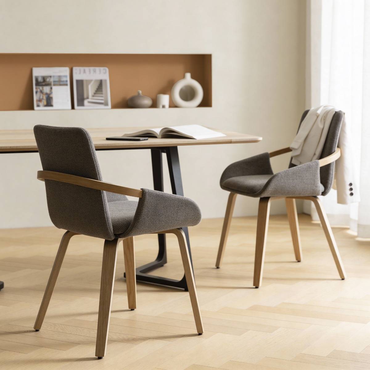 Lot de 2 chaises en tissu CALWEN gris, MADE IN MEUBLES