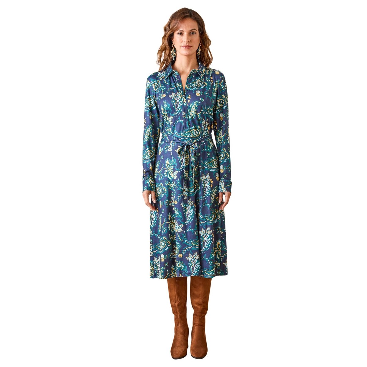 Robe chemisier maille chaude imprimé fond marine, DAXON