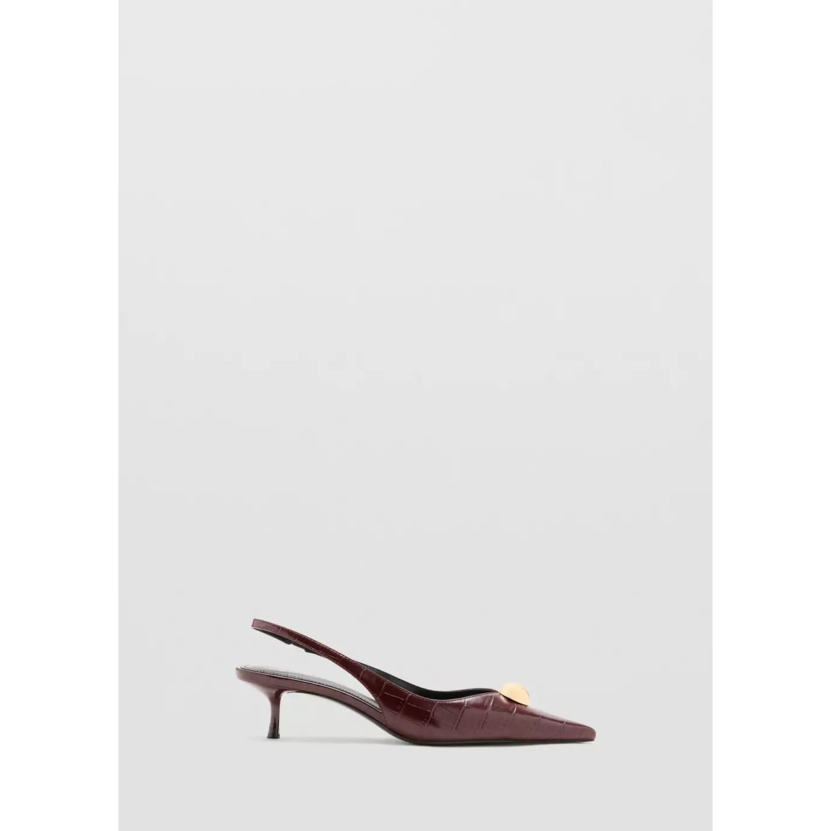 Chaussures à talon avec détail de perle métallique bordeaux, MANGO