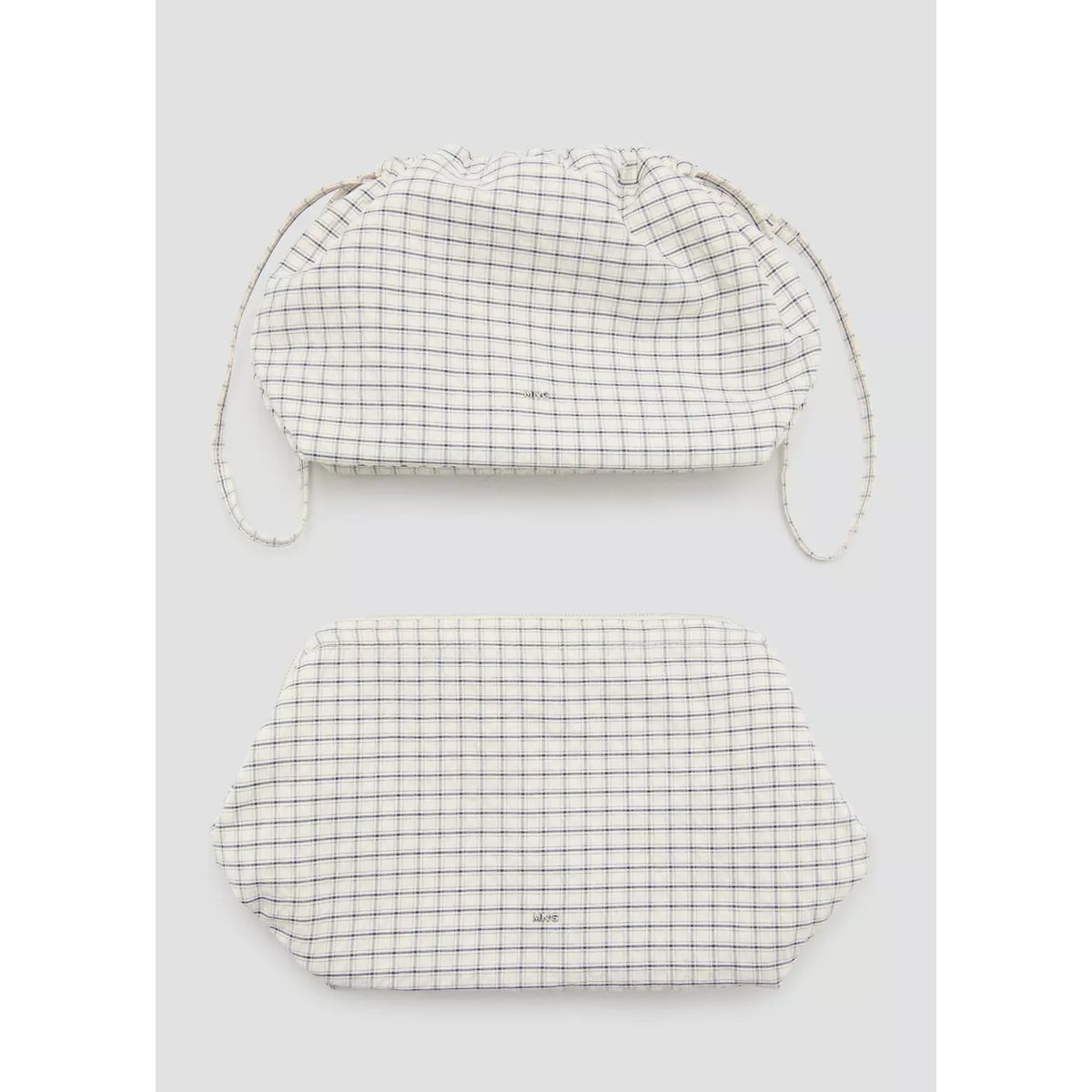 Trousse de toilette à carreaux en coton écru, MANGO