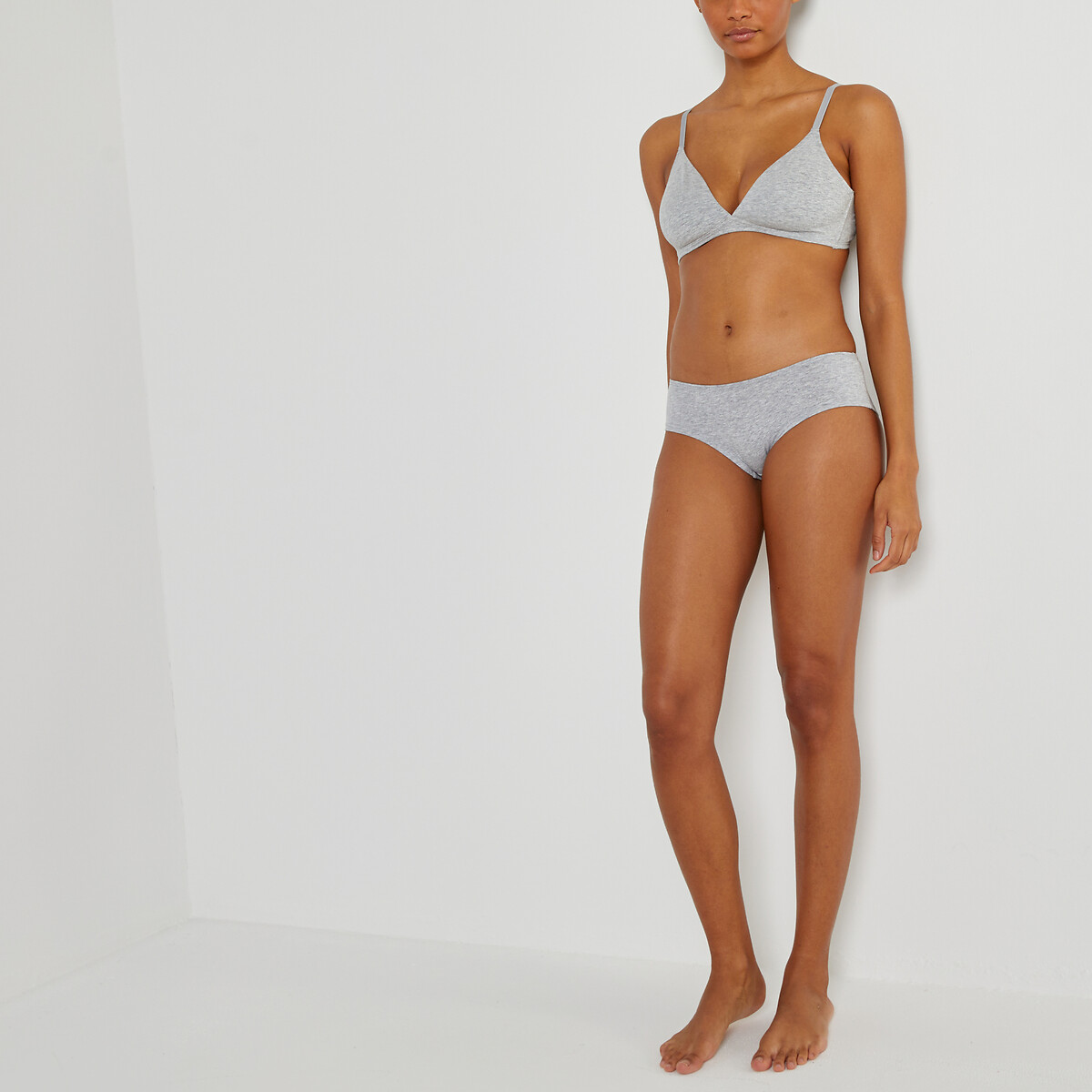 Sujetador triángulo de algodón liso Cottone gris jaspeado, LA REDOUTE COLLECTIONS