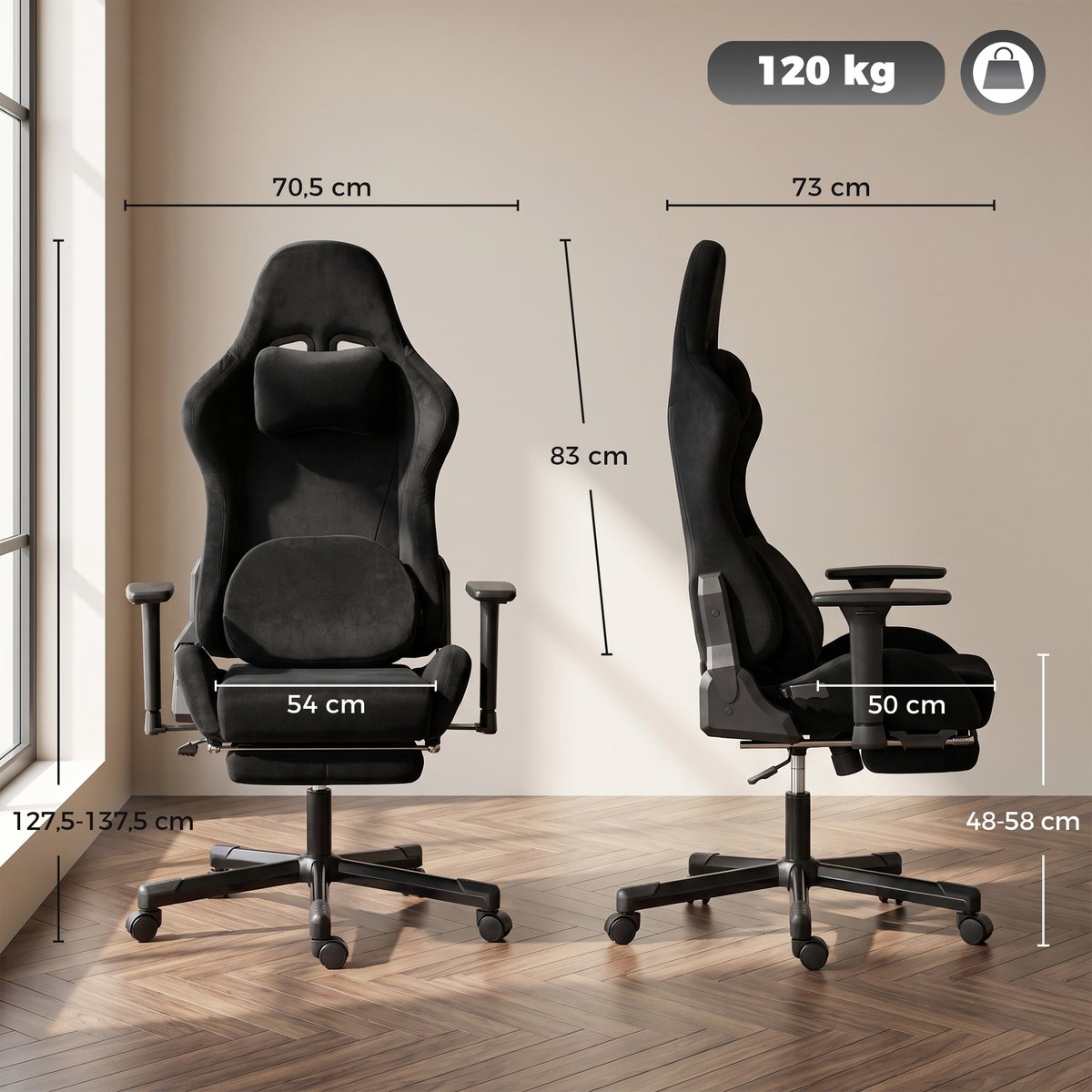 Fauteuil gaming Lin (60 % coton Noir noir, HOMCOM