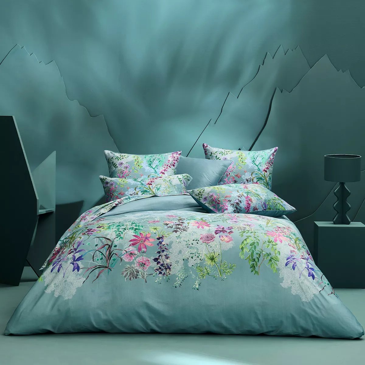 Drap plat satin de coton 90 fils OMBRES BOISEES givre, GARNIER THIEBAUT