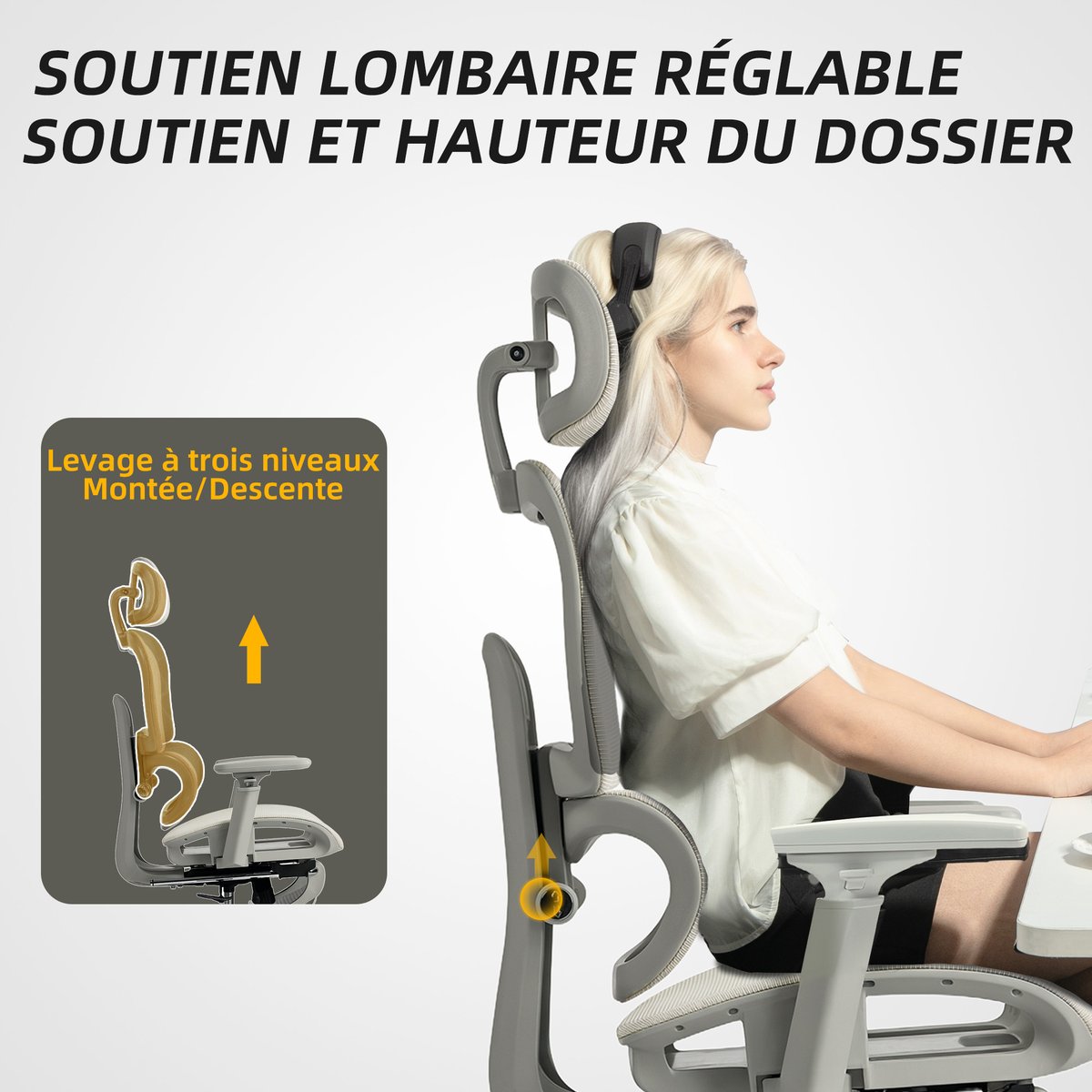 Chaise de bureau Maille Beige beige, HOMCOM