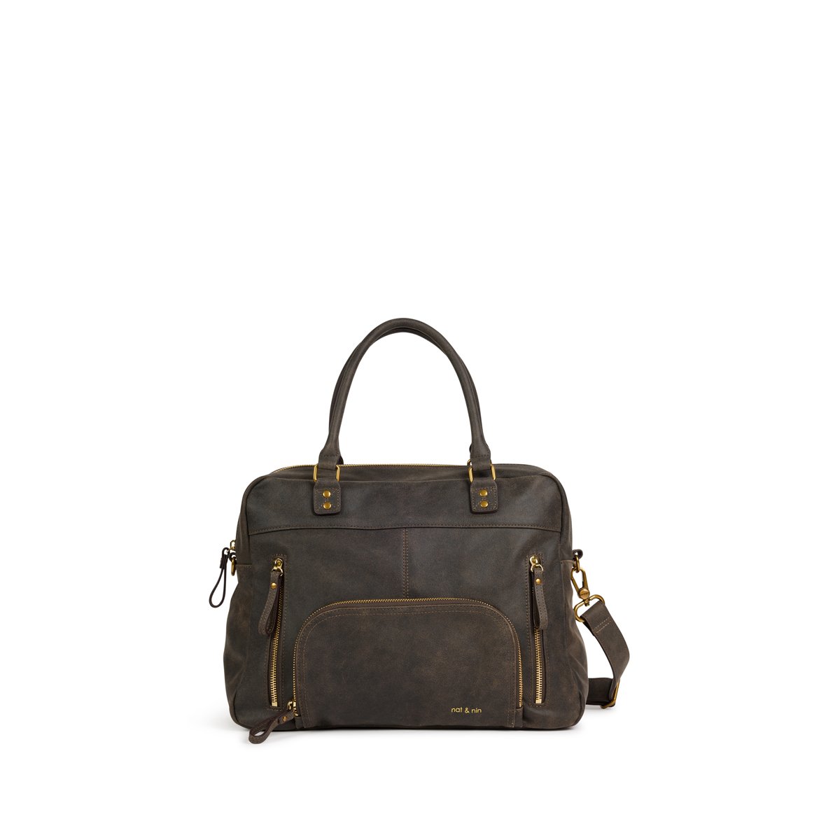 Sac à main en cuir, porté épaule avec bandoulière MACY marron vieilli, NAT & NIN