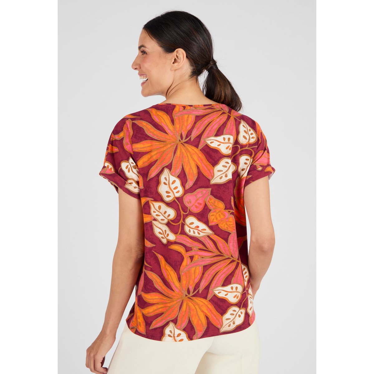 T-shirt imprimé tropical Climatyl rouge brique tropical, DAMART