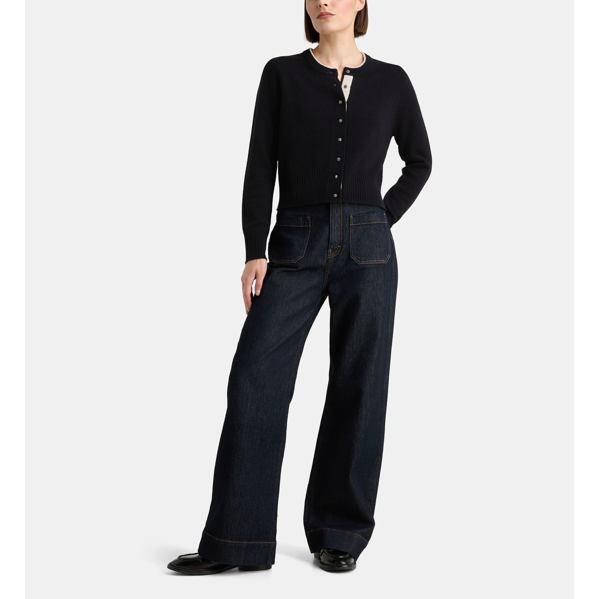 Cardigan droit zali boutons bijoux cachemire noir, GALERIES LAFAYETTE