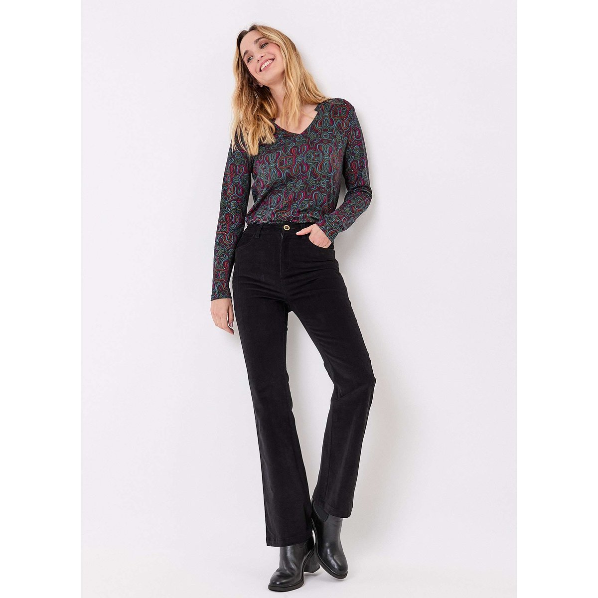Pantalon flare velours côtelé bio LULU noir lulu, PRINCESSE NOMADE
