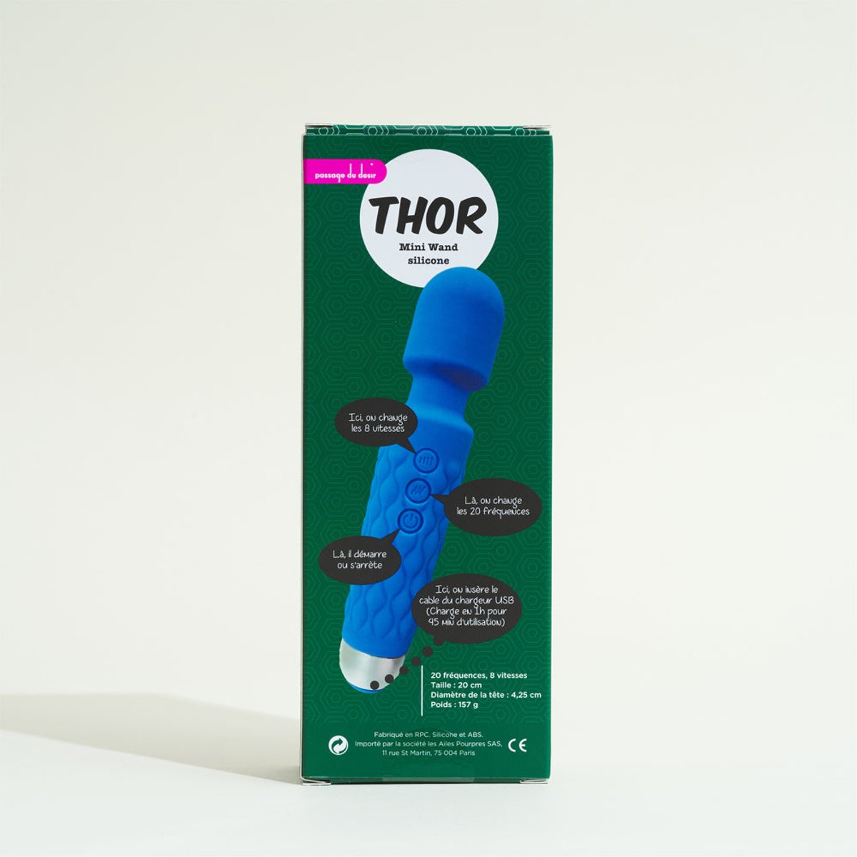 Vibromasseur Mini Wand Silicone Thor bleu, FABULOUS TOYS