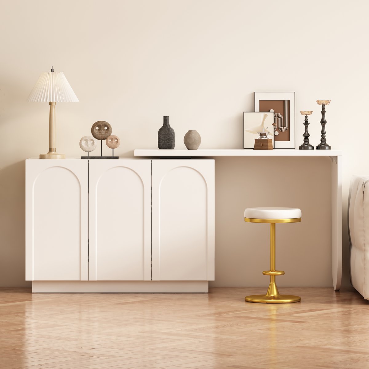 Bureau d’angle réversible avec rangement, BABERC blanc, MEUBLES COSY