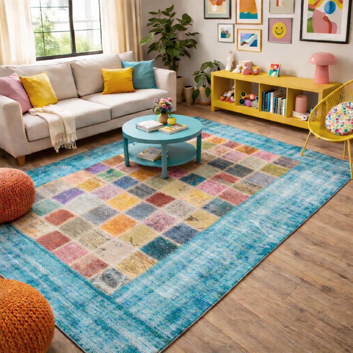 Tapis Chambre fait à la main en laine motif géométrique multicolore, UN AMOUR DE TAPIS