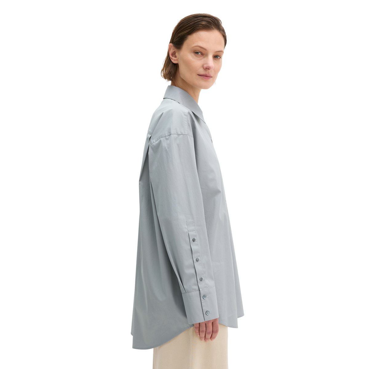 Blouse boyfriend relaxed en popeline de coton premium gris, MARC O'POLO
