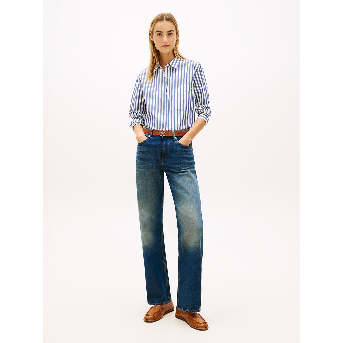 Striped Long Sleeve Shirt navy/ecru striped, TOMMY HILFIGER