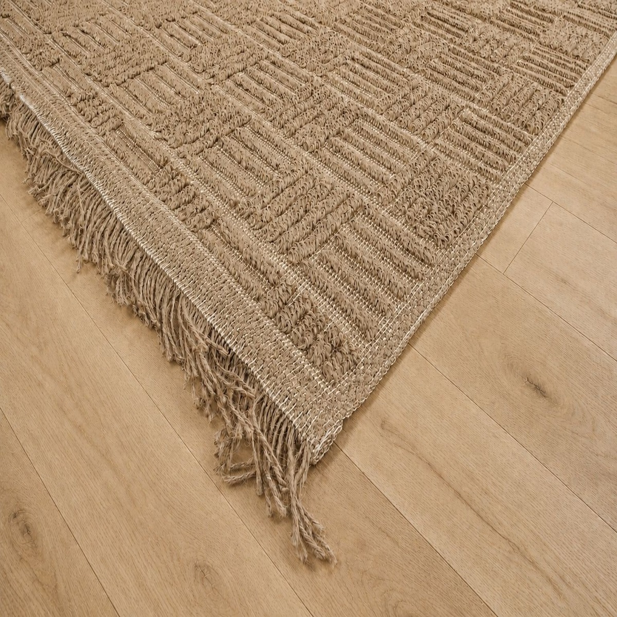 Tapis damier en jute  artisanal reliefs  JUTE NATUREL - style bohème beige, THE DECO FACTORY