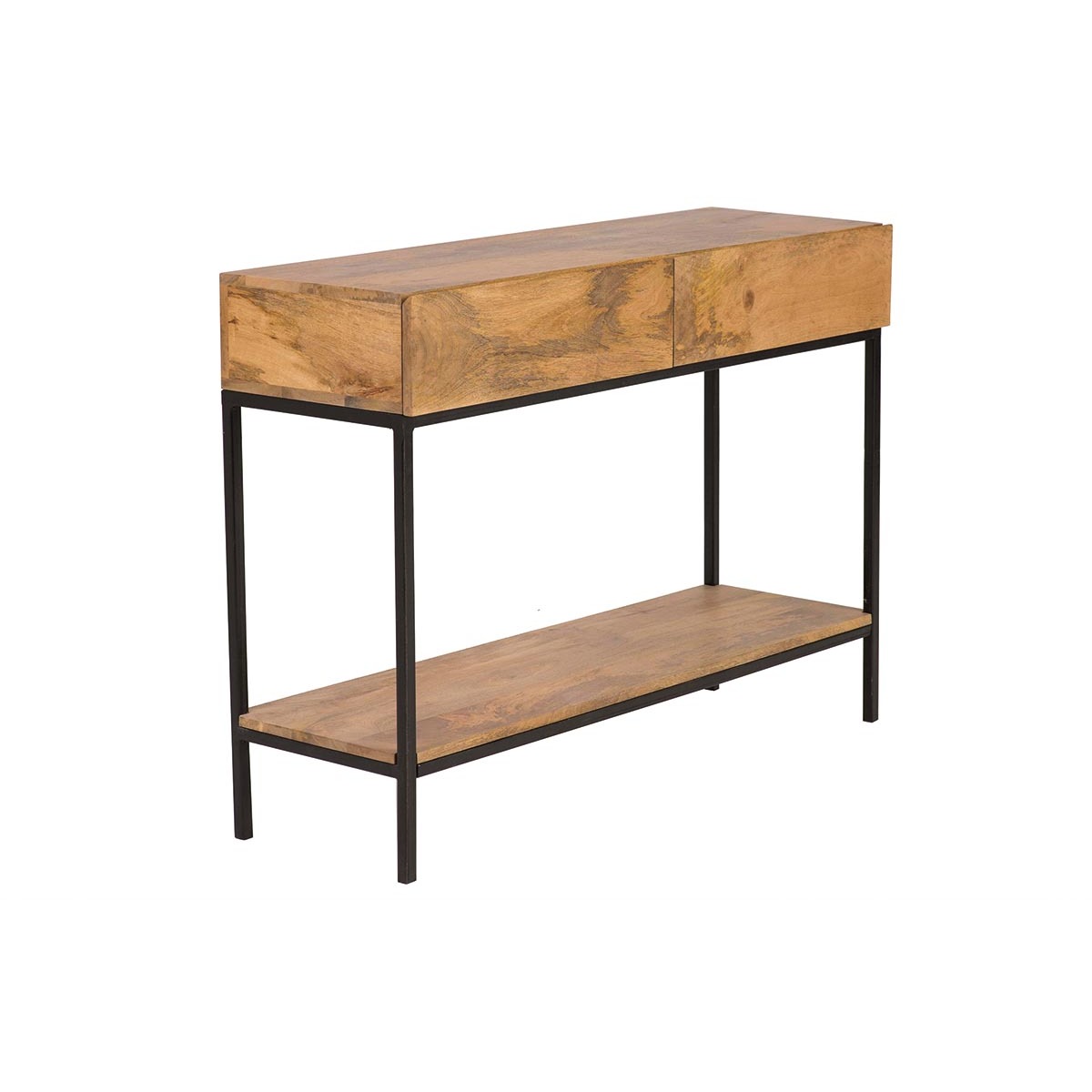 Console industrielle avec rangements 2 tiroirs en bois manguier massif et métal noir L110 cm YPSTER bois clair / noir, MILIBOO