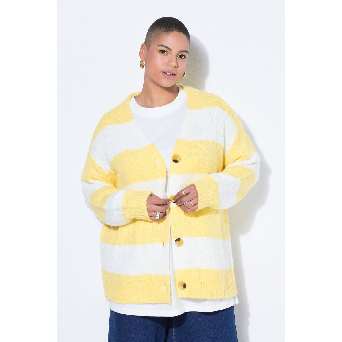 Cardigan oversize, larges rayures jaune clair, STUDIO UNTOLD