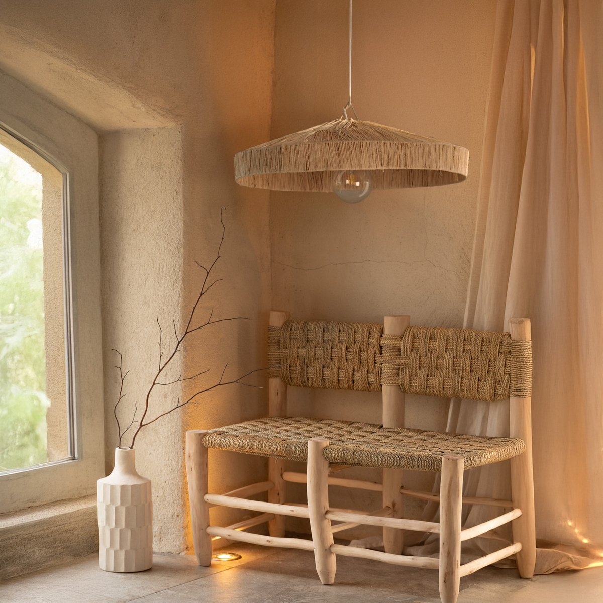 Abat-jour parasol raphia Japandi - LOJI naturel, HOME MAISON