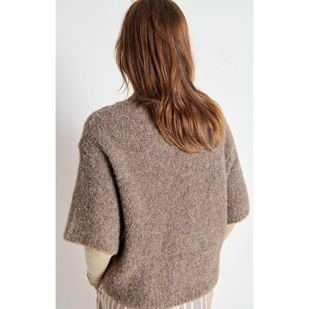 Pull ample col rond, à manches courtes, ZOLLY taupe chiné, AMERICAN VINTAGE