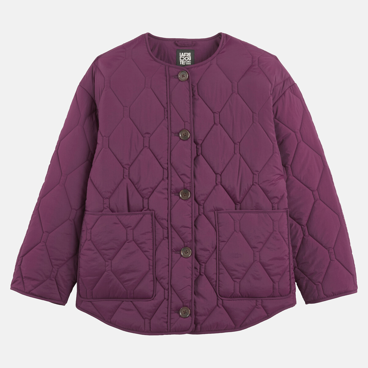 Chaqueta corta acolchada con cierre de botones violeta oscuro, LA REDOUTE COLLECTIONS