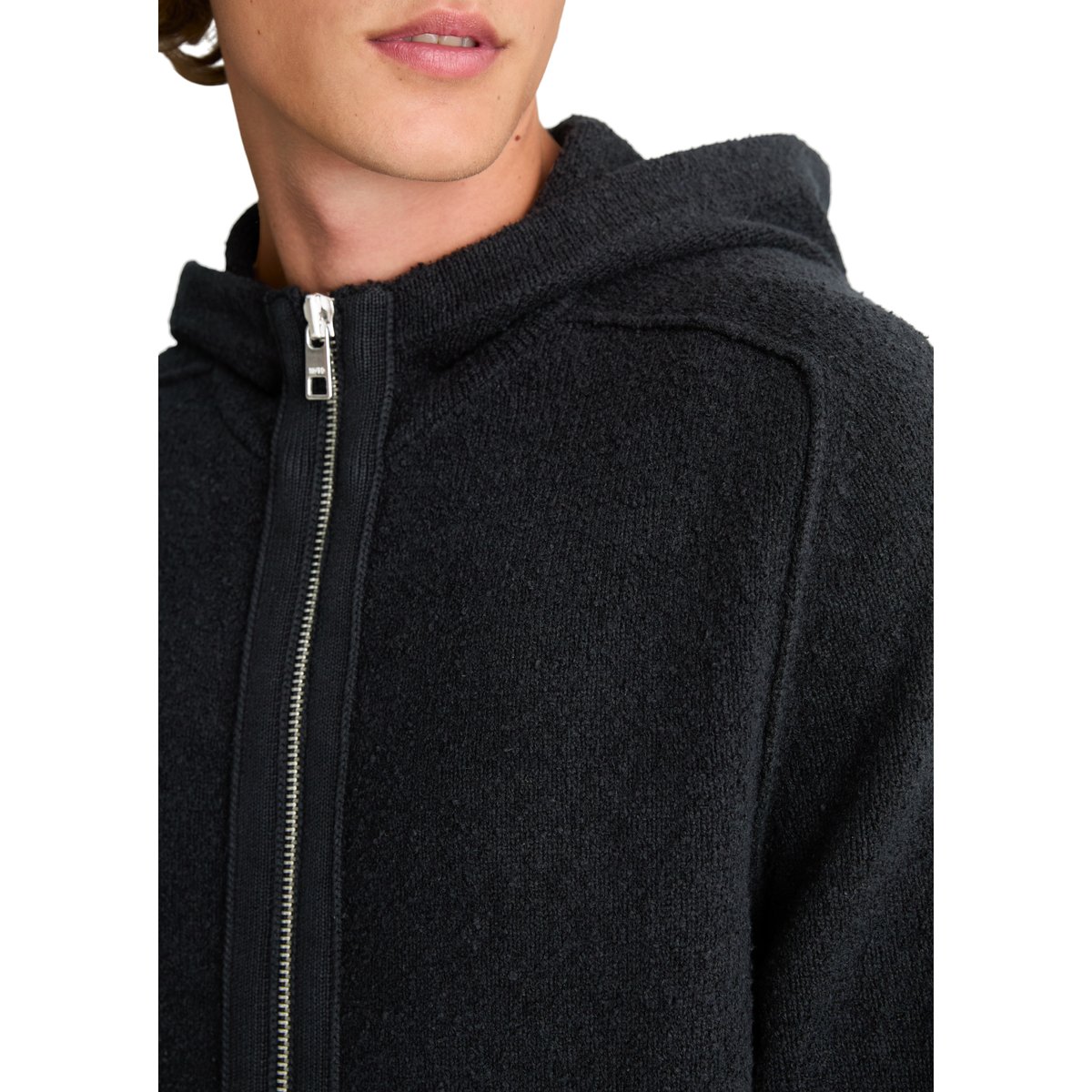 Sweat à capuche en maille bouclée, coupe classique en mélange de coton bio noir, MARC O’POLO DENIM
