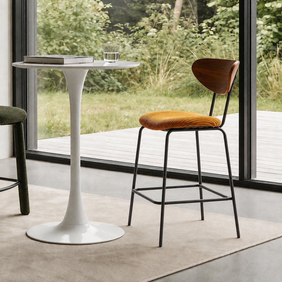 Lot de 2 tabourets de bar en métal et bois, NIBE jaune, NORDLYS