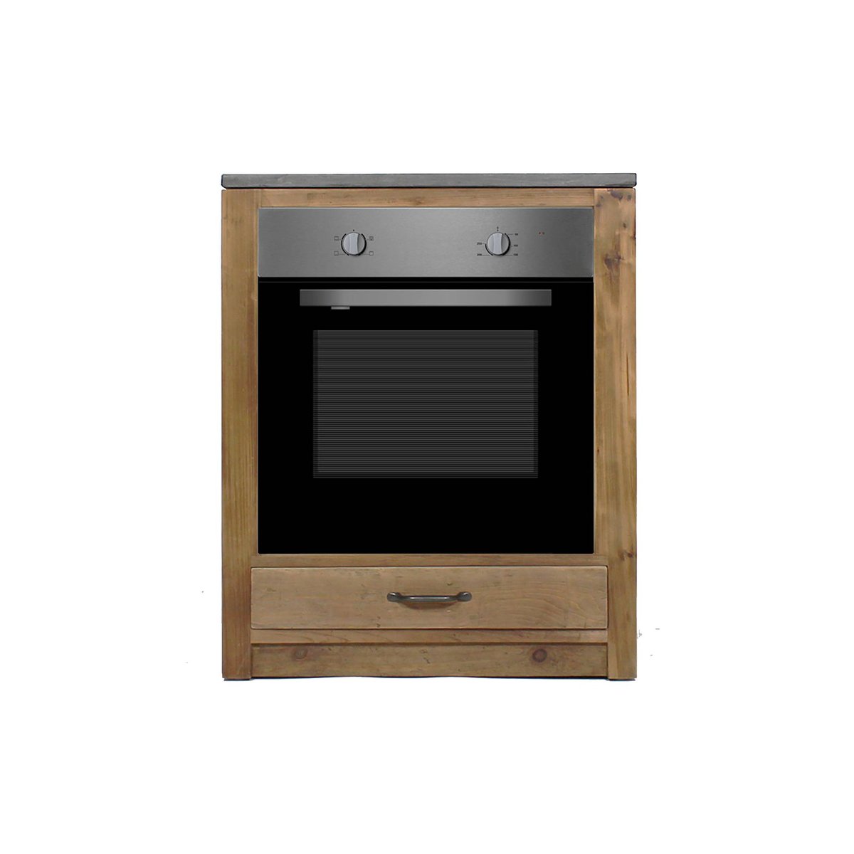 Meuble bas de cuisine en bois recyclé et pierre bleue CHAMPÊTRE bois clair, MADE IN MEUBLES
