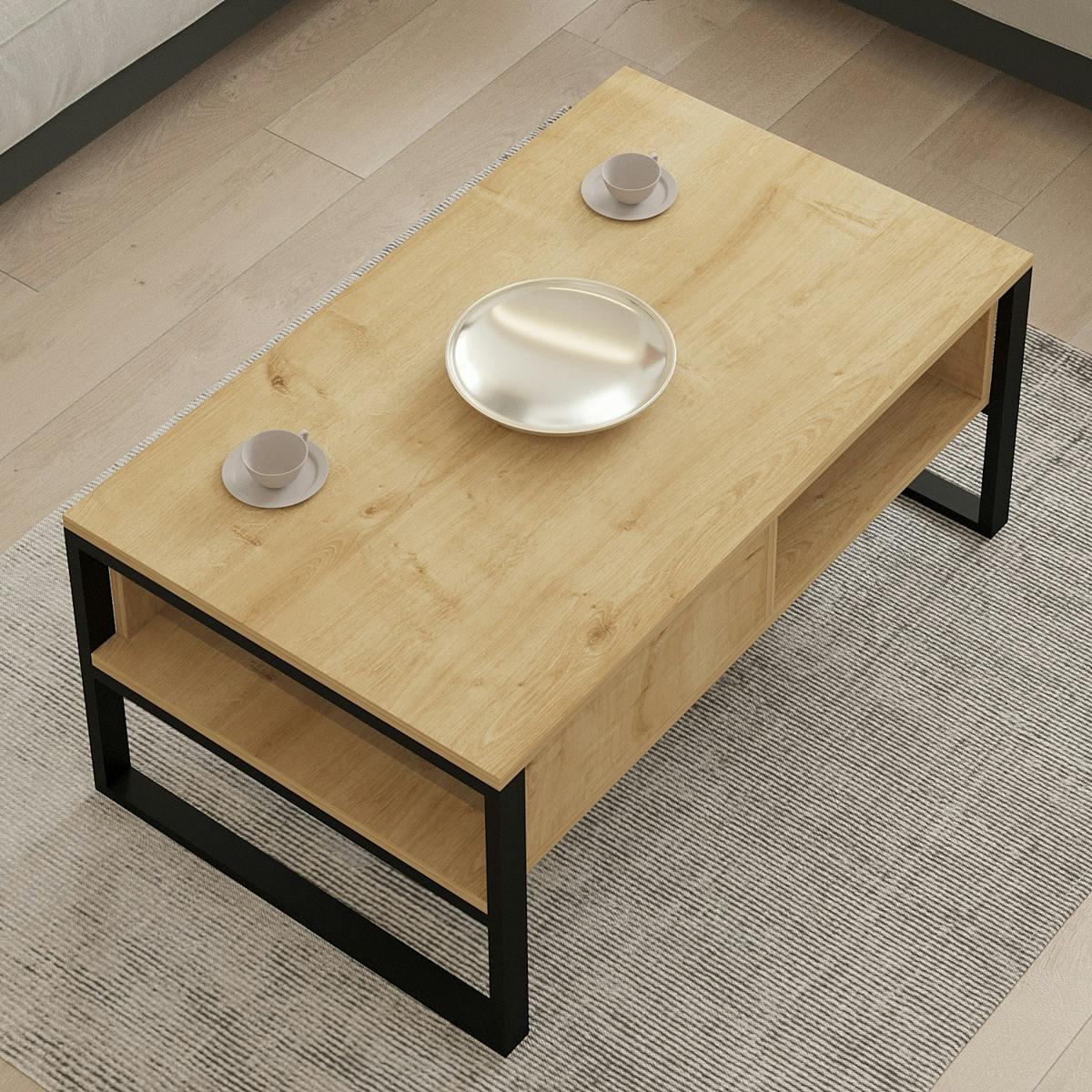 Table basse moderne effet bois clair avec niches JENA bois naturel, PIER IMPORT