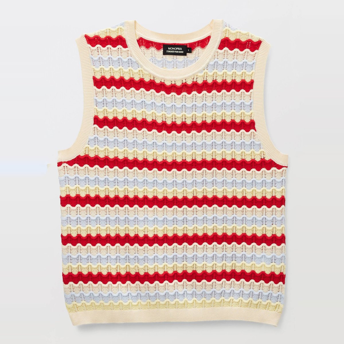Top sans manche rayé en maille rouge, MONOPRIX