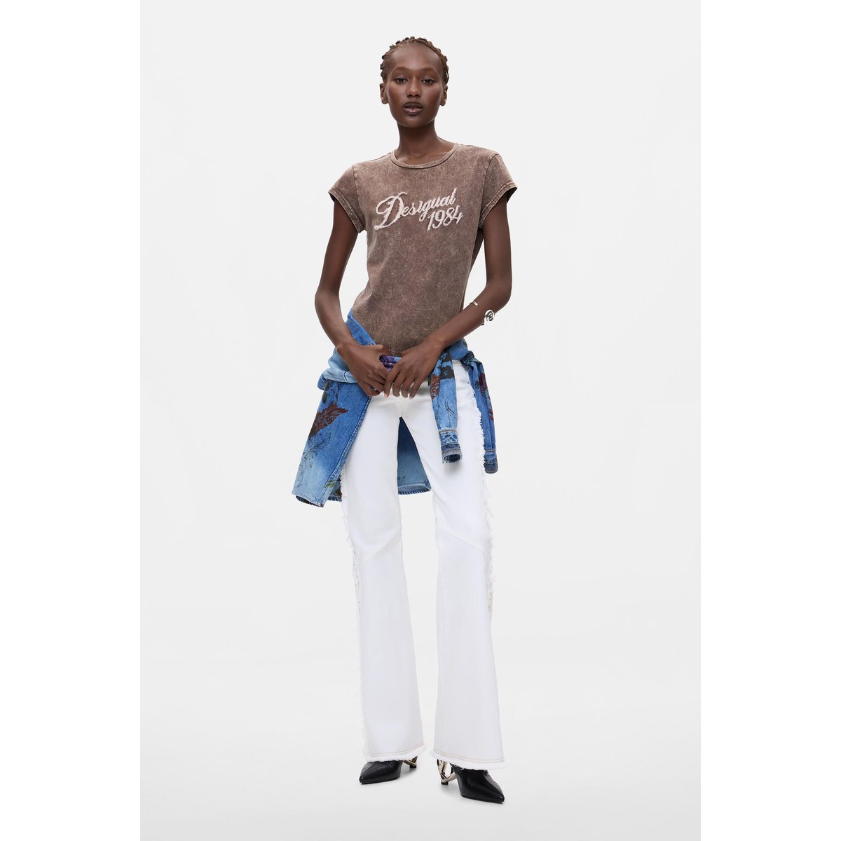 T-shirt chiné 100 % coton gris, DESIGUAL