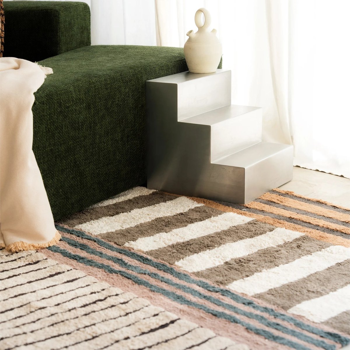 Tapis rectangulaire en coton Earth COLOR ON naturel, terrazzo, beige à pois, grain de café, marron, brun terre, gris foncé, ocre, LORENA CANALS