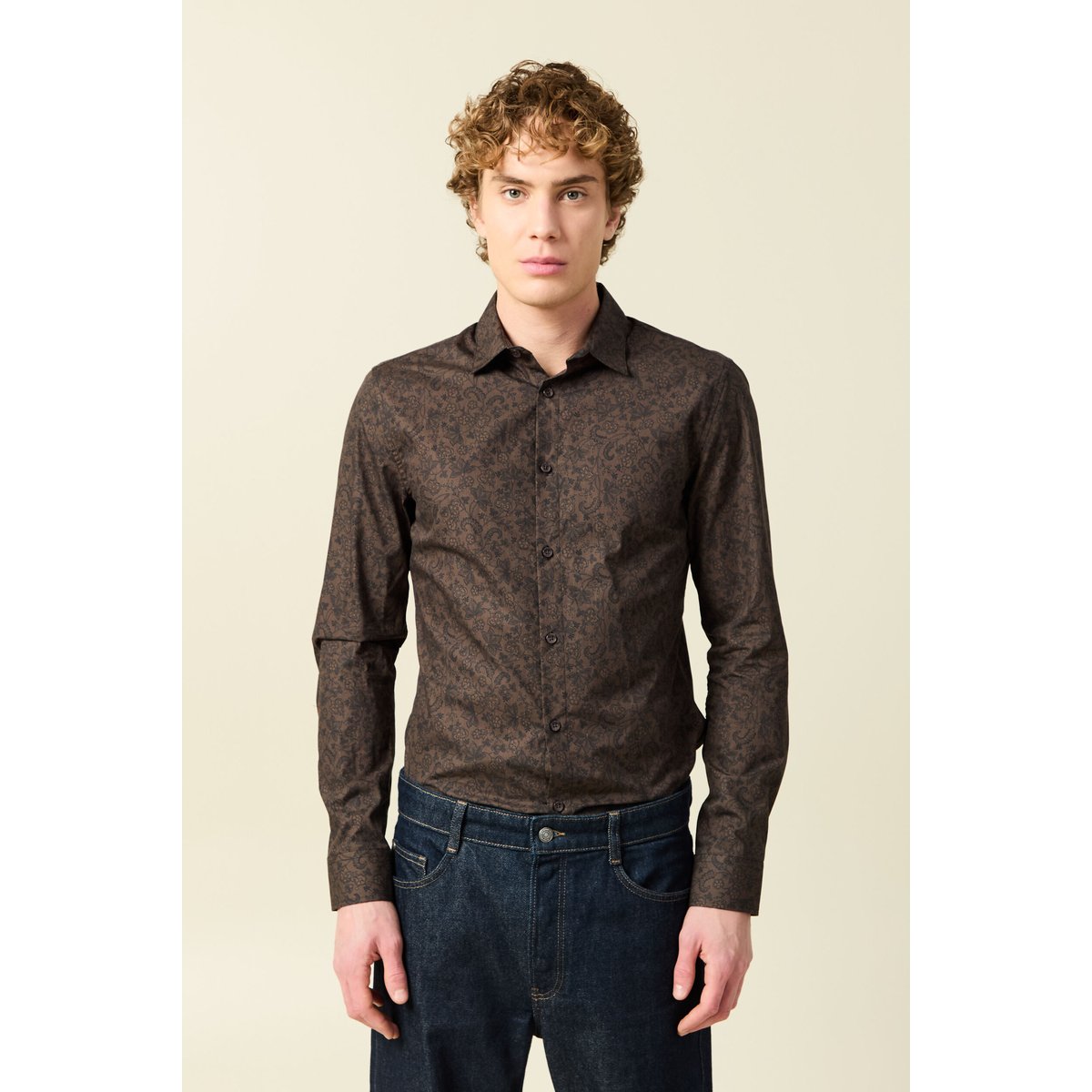 Chemise cintrée manches longues en coton noir, BONOBO