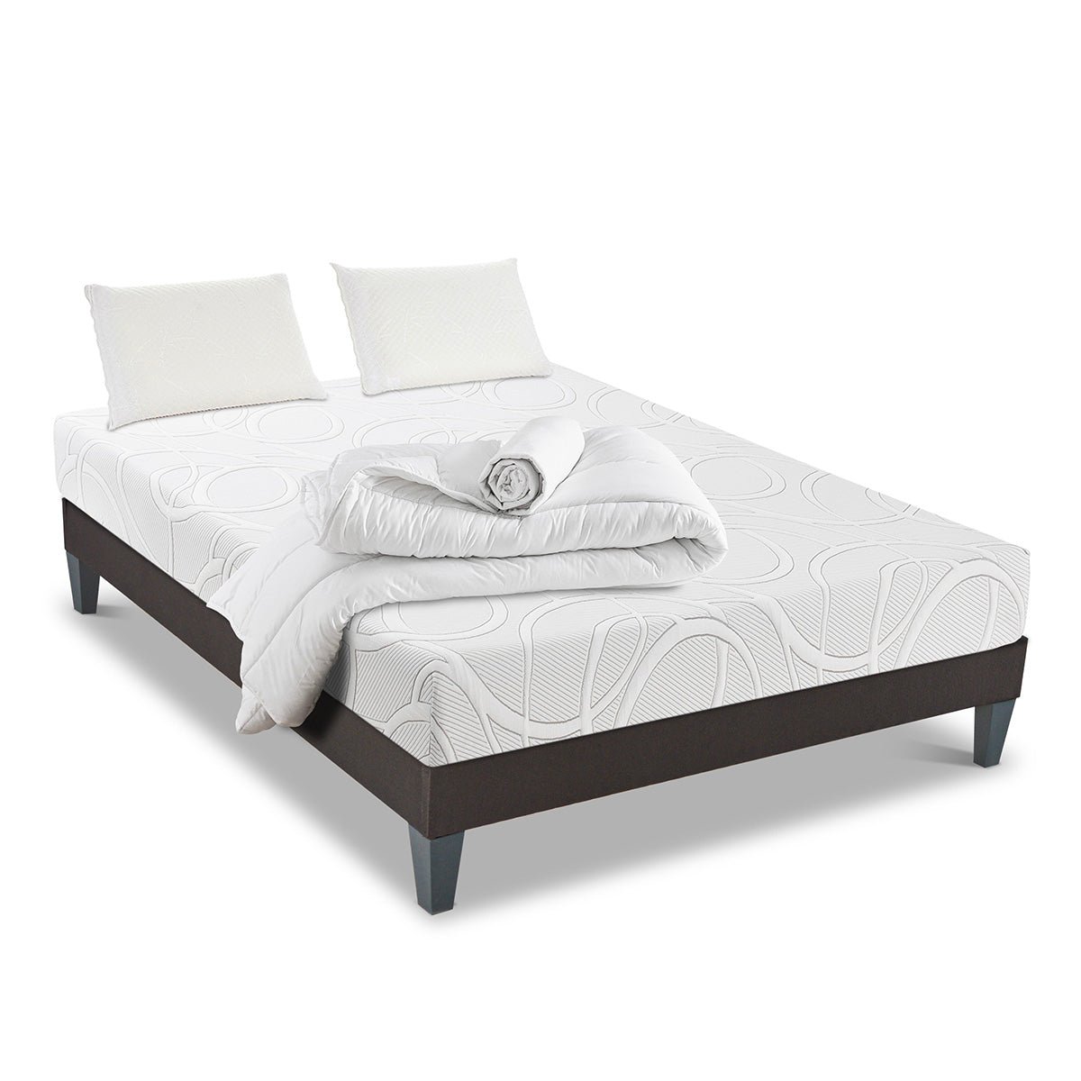 Prêt-à-dormir POSÉIDON avec Sommier, Couette, Oreillers et Protège-matelas blanc, OLYMPE LITERIE
