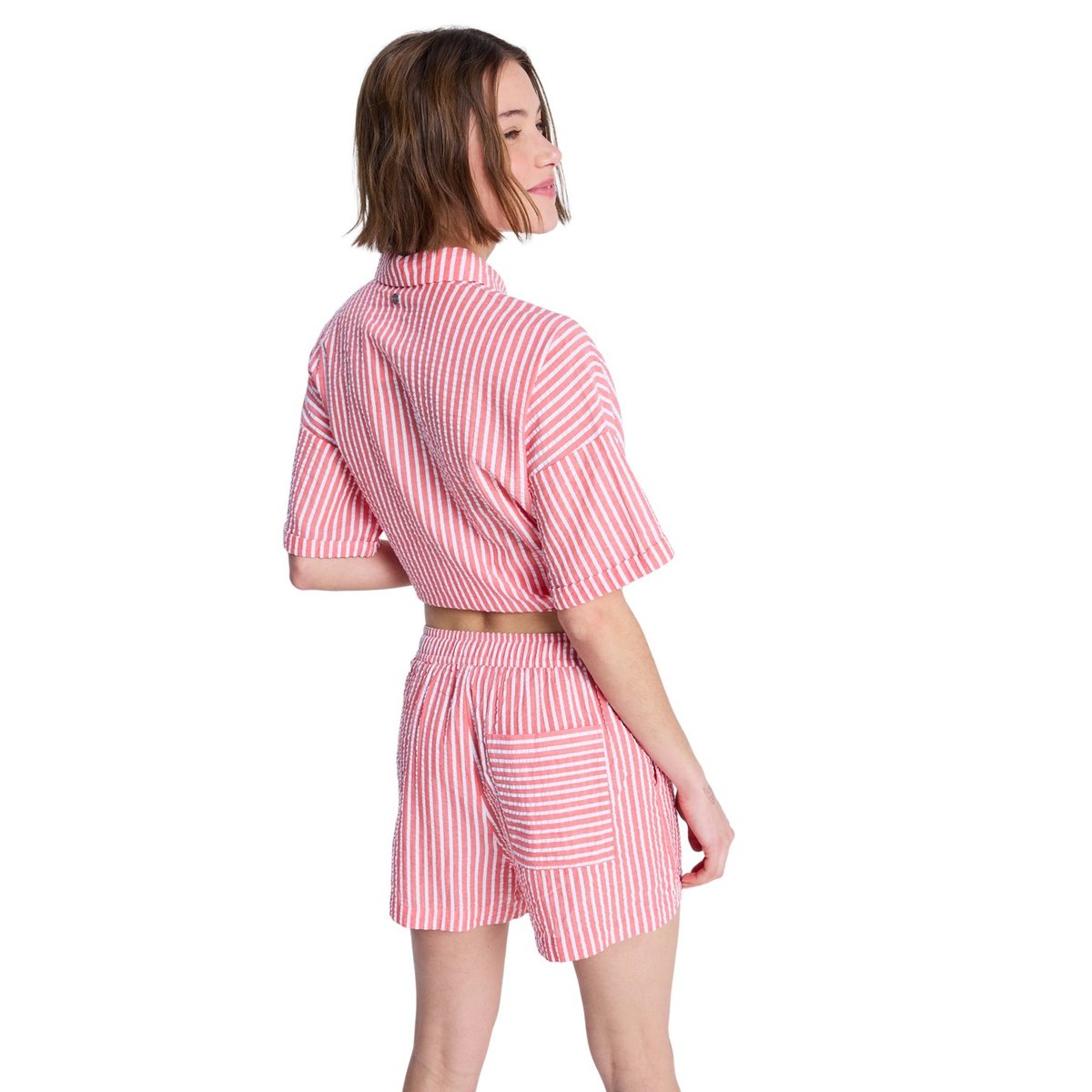 Short de plage LEKEITIO BREAK HIGH STRIPE. rouge hibiscus sunrise stripe, ROXY