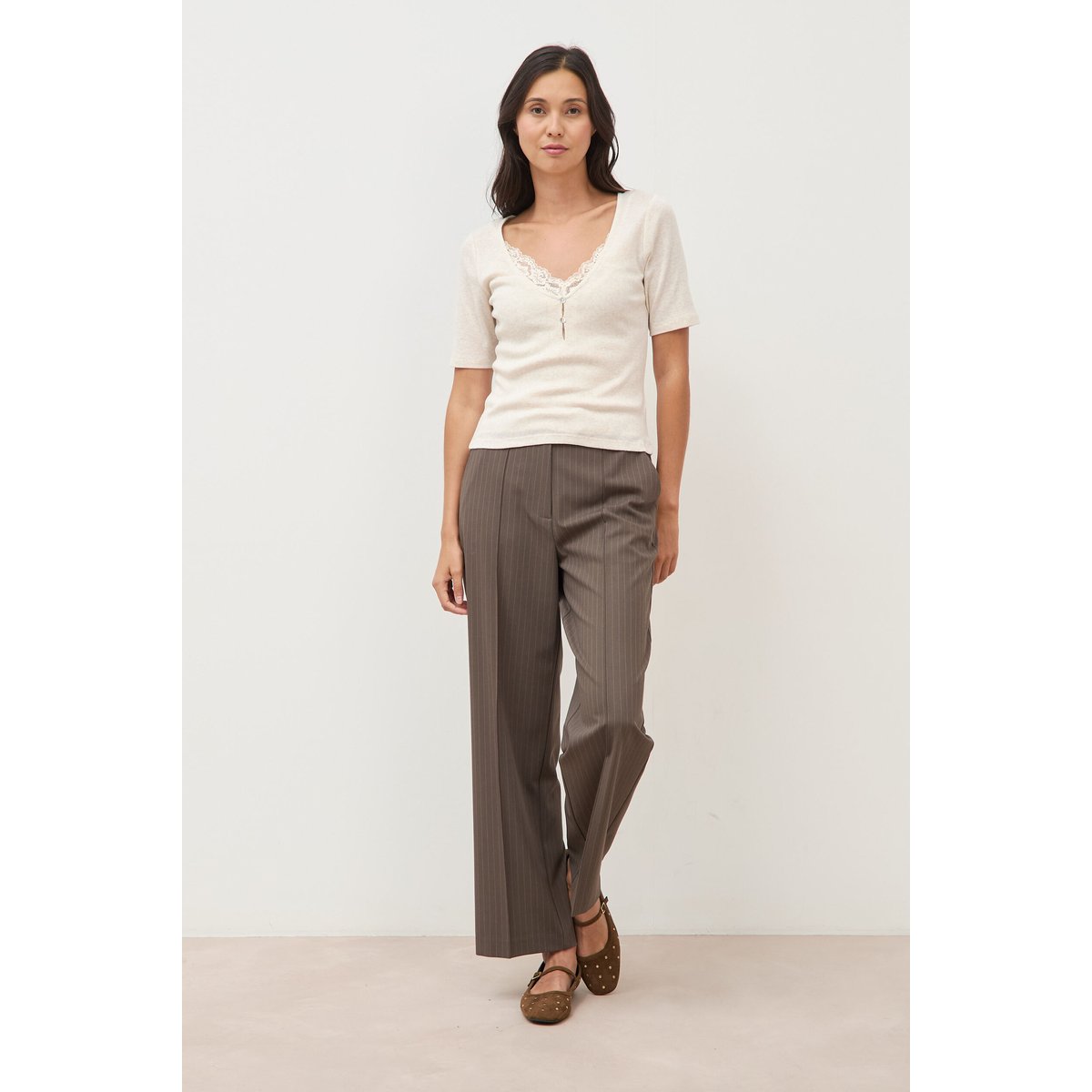 Pantalon droit taille haute taupe, BONOBO