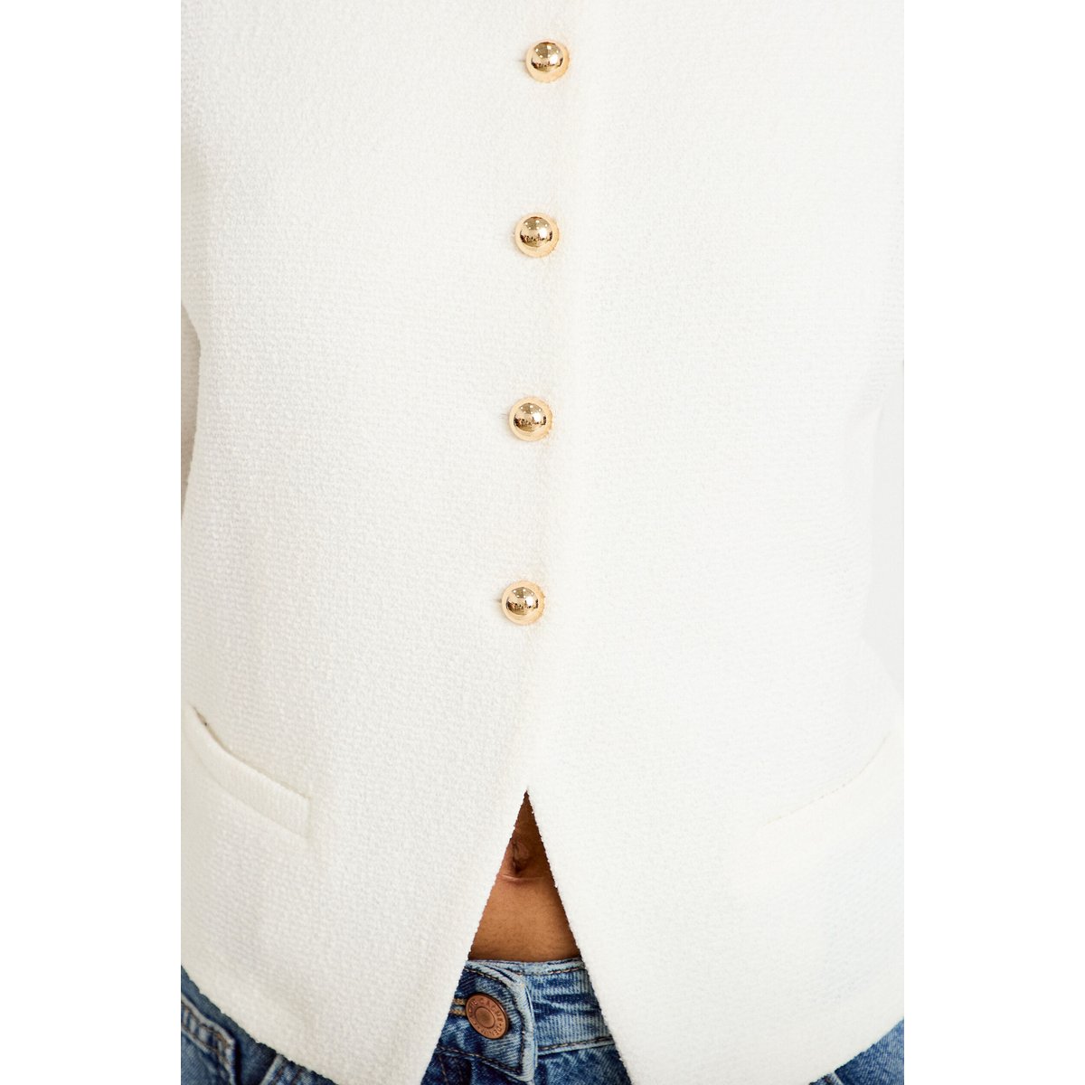 Gilet tweed droit cropped col rond ecru, CACHE CACHE