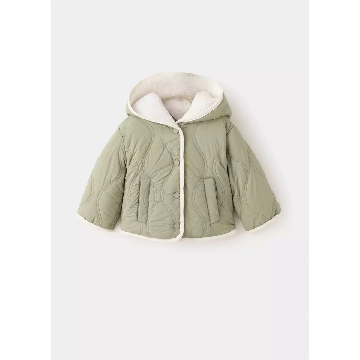 Anorak capuche imitation mouton vert, MANGO BABY